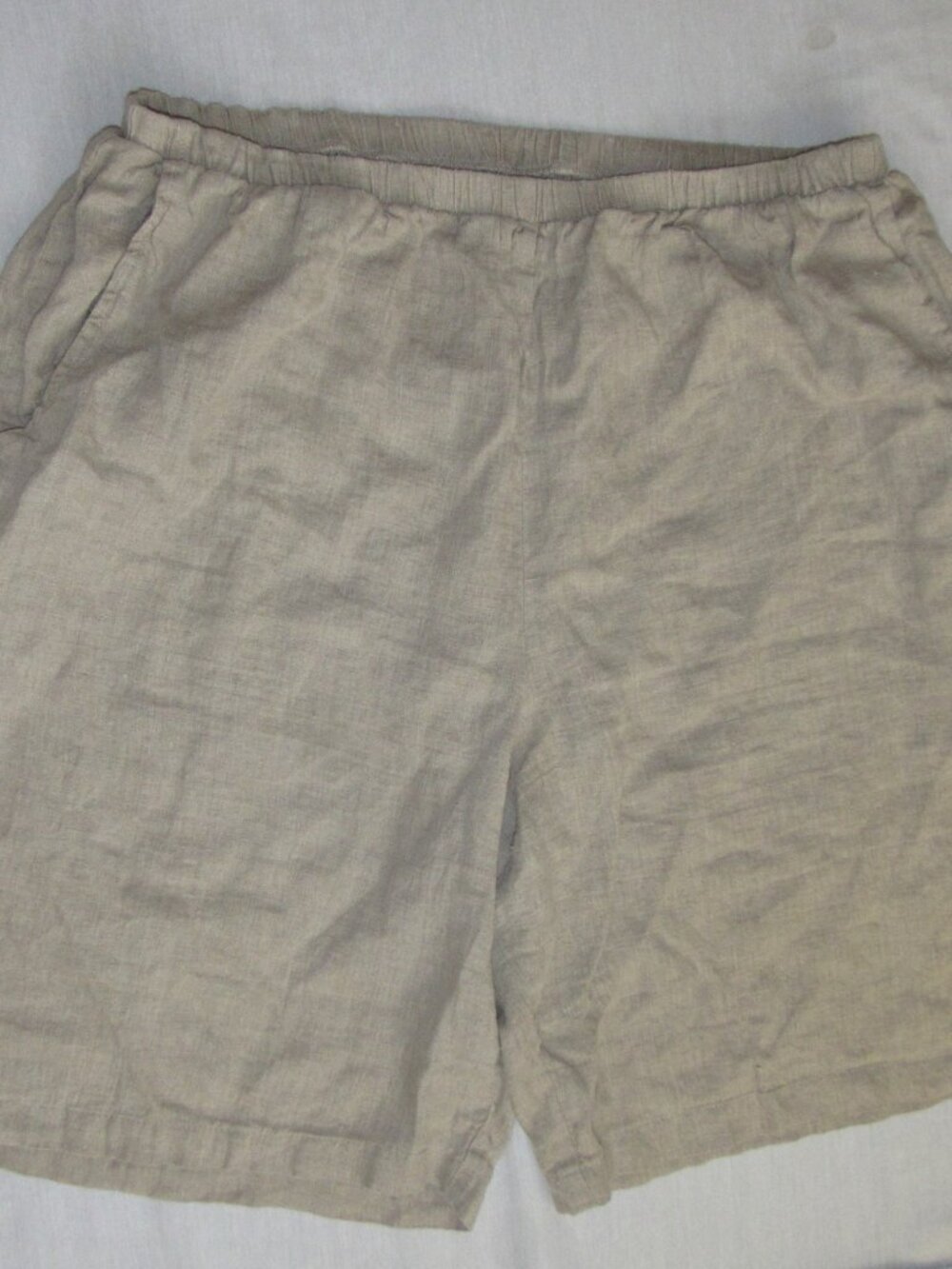 Flax Shorts Womens Large Natural 100% Linen Relaxed Fit Casual Pull On Baggy